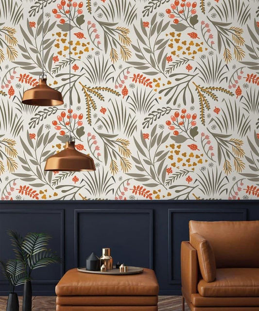 Illustrated Herbs Botanical Leaves Wallpaper - MAIA HOMES