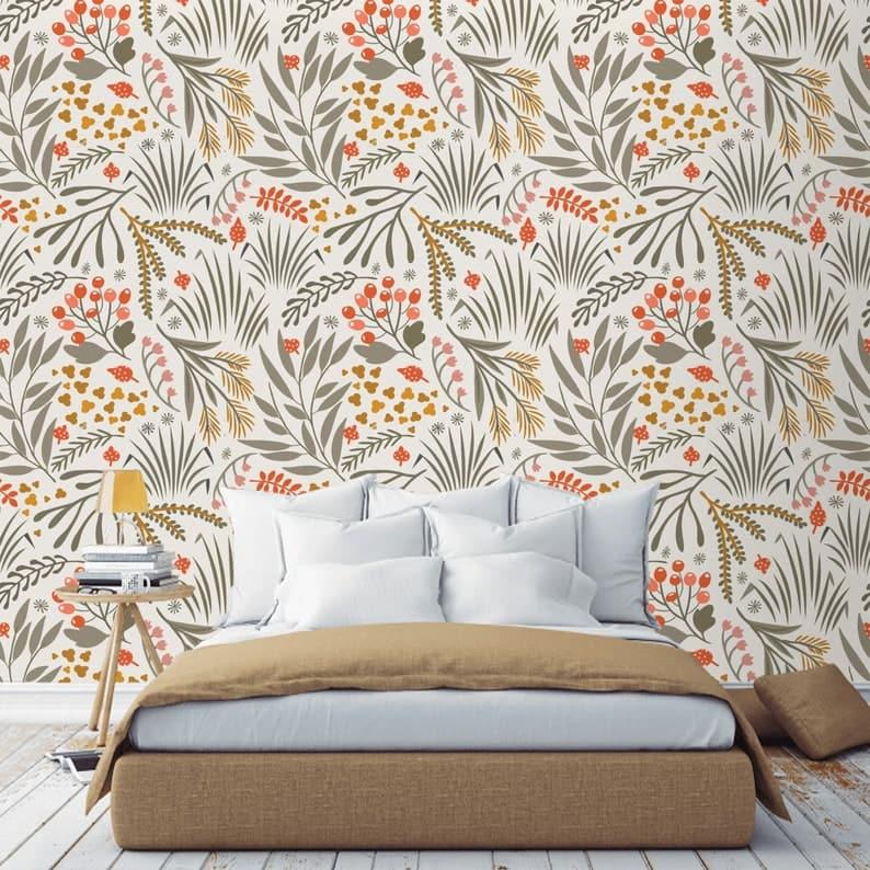 Illustrated Herbs Botanical Leaves Wallpaper - MAIA HOMES