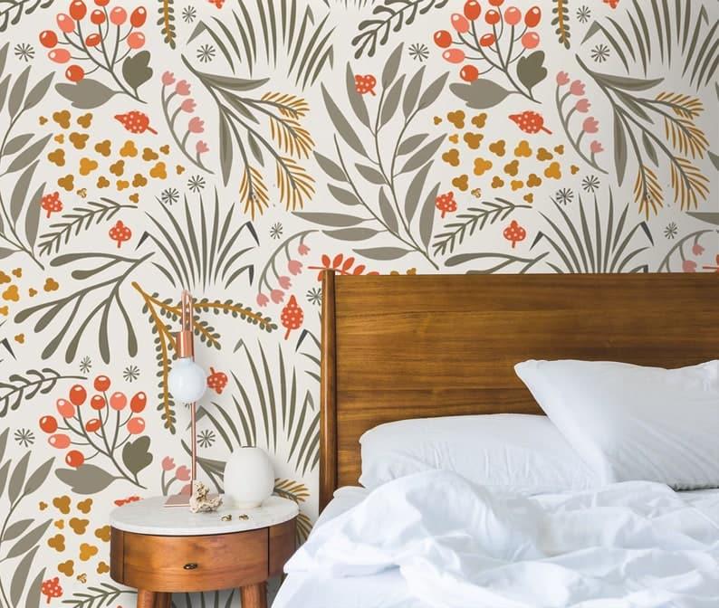 Illustrated Herbs Botanical Leaves Wallpaper - MAIA HOMES