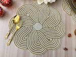 Intertwined Scallop Round Beaded Placemat - Gold/White