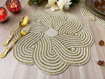 Intertwined Scallop Round Beaded Placemat - Gold/White