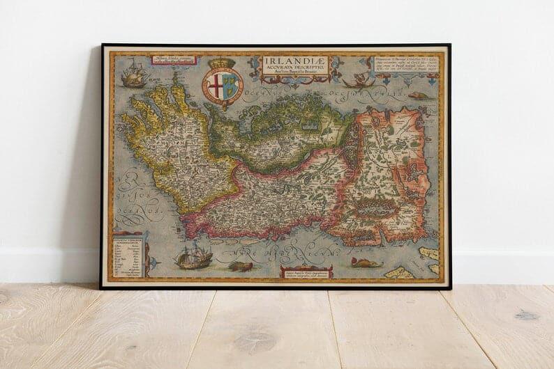 Ireland Map Wall Print| 1609 Ireland Map