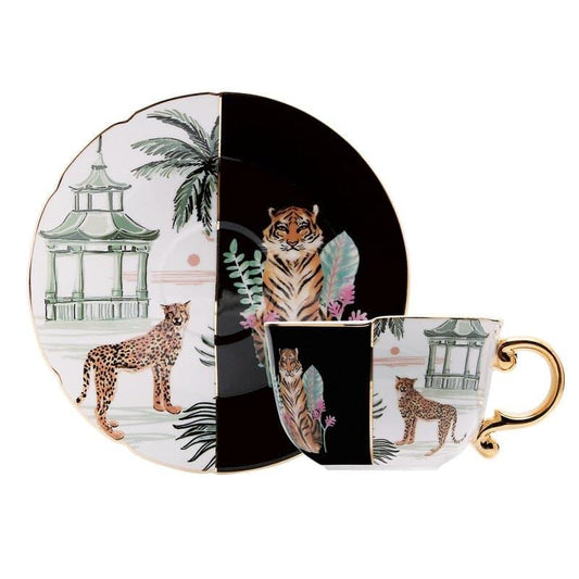Irregularly Chinoiserie Tiger Mug and Saucer Set - MAIA HOMES