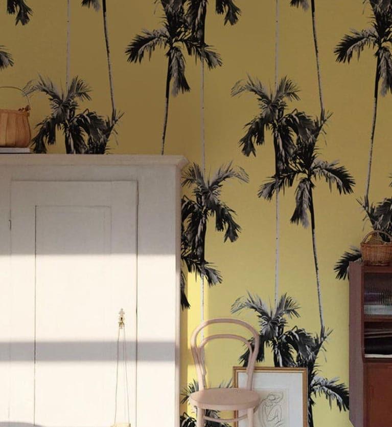 Island Coconut Trees on Yellow Wallpaper