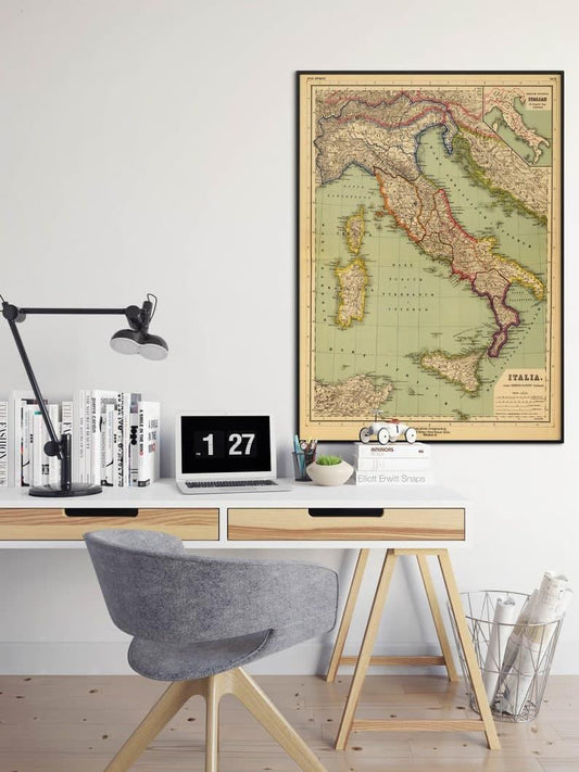 Italy Map Wall Print| 1903 Italy Map