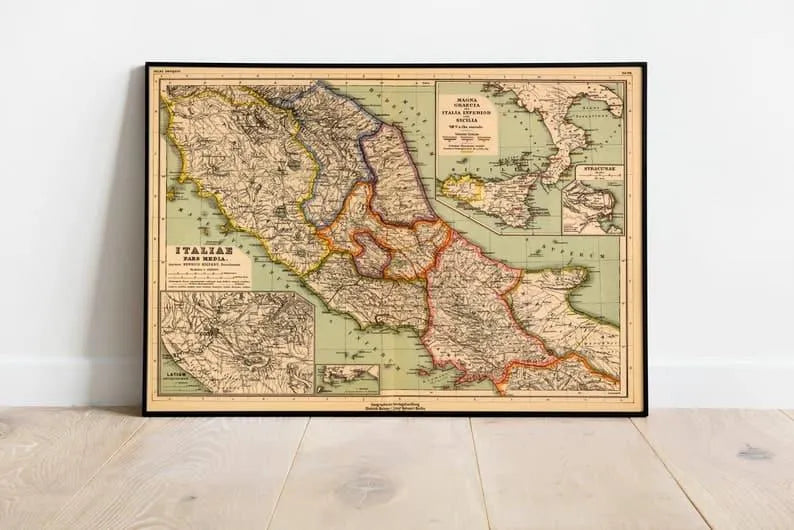 Italy Map Wall Print| 1903 Italy Map