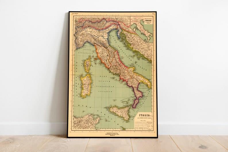 Italy Map Wall Print| 1903 Italy Map