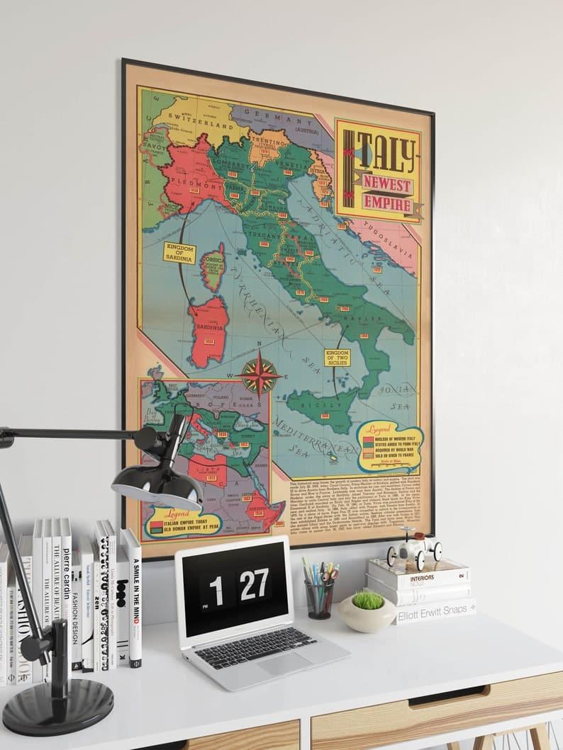 Italy World War 2 Map Print| Poster Print