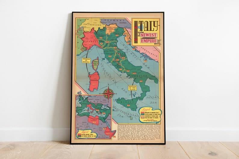 Italy World War 2 Map Print| Poster Print