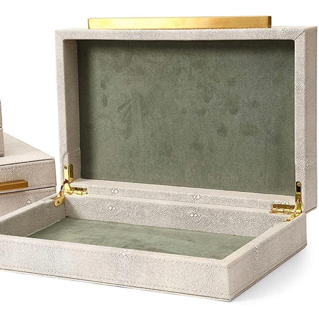 Ivory Faux Shagreen Leather Storage Boxes - Set of 3