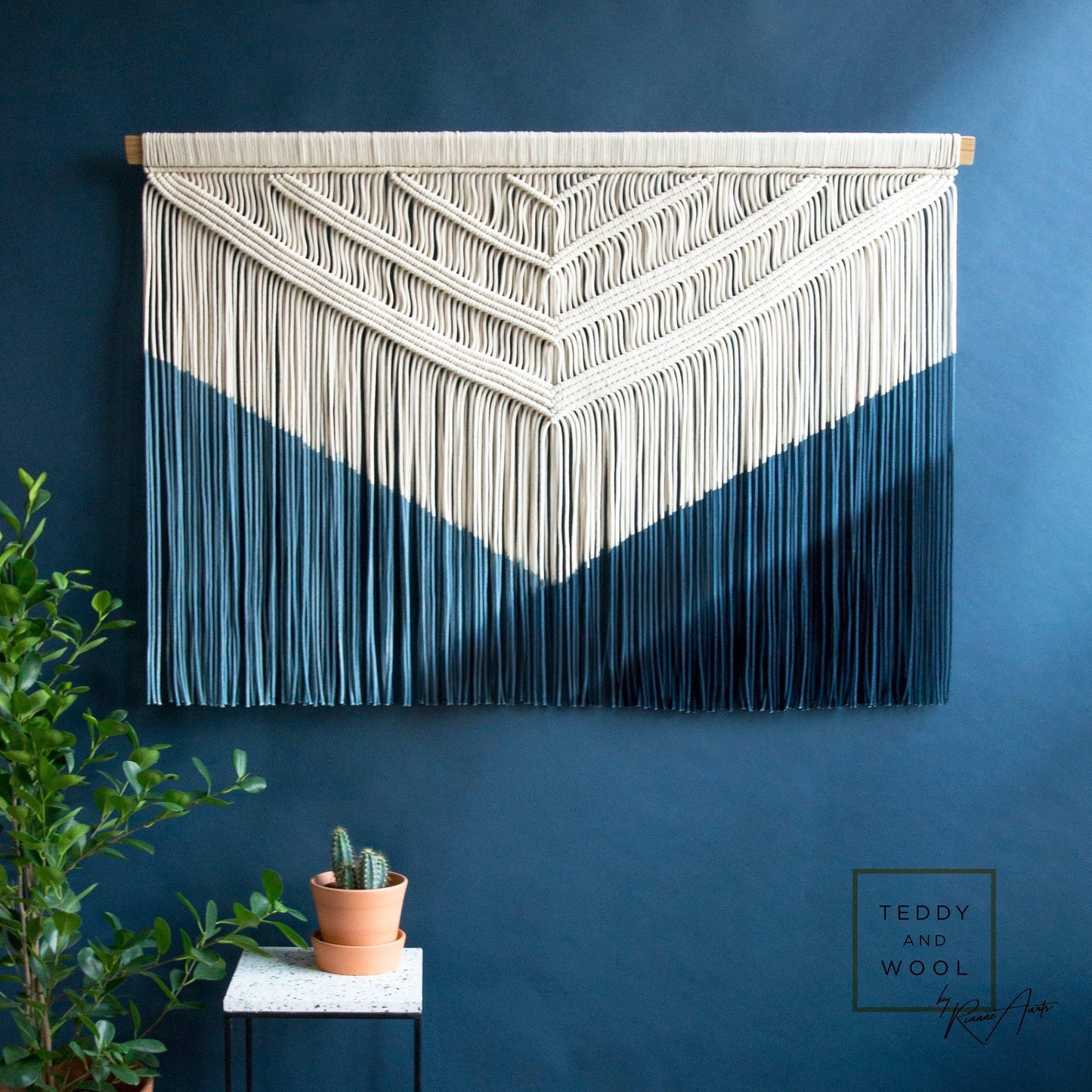 Jaclyn Wall Hanging Macrame Tapestry - Dyed in a Blue Gradient - MAIA HOMES