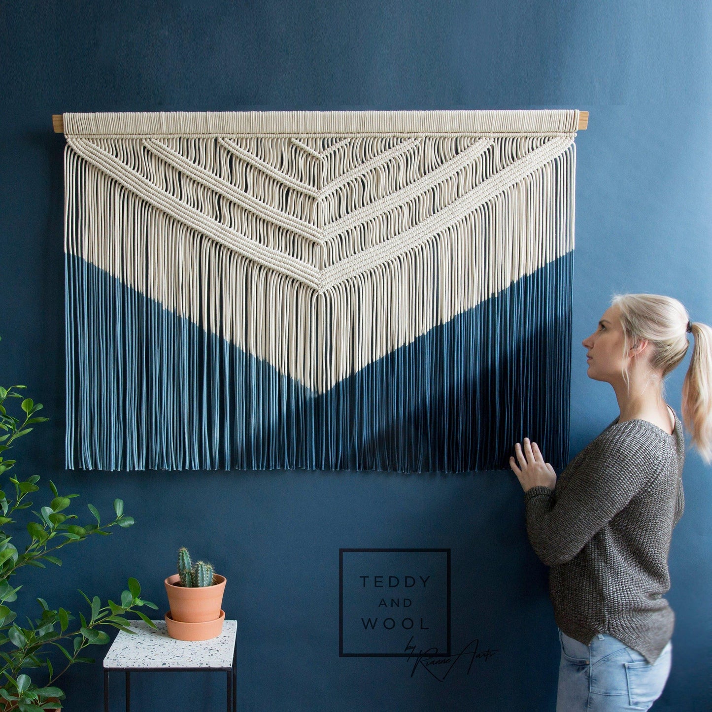 Jaclyn Wall Hanging Macrame Tapestry - Dyed in a Blue Gradient - MAIA HOMES