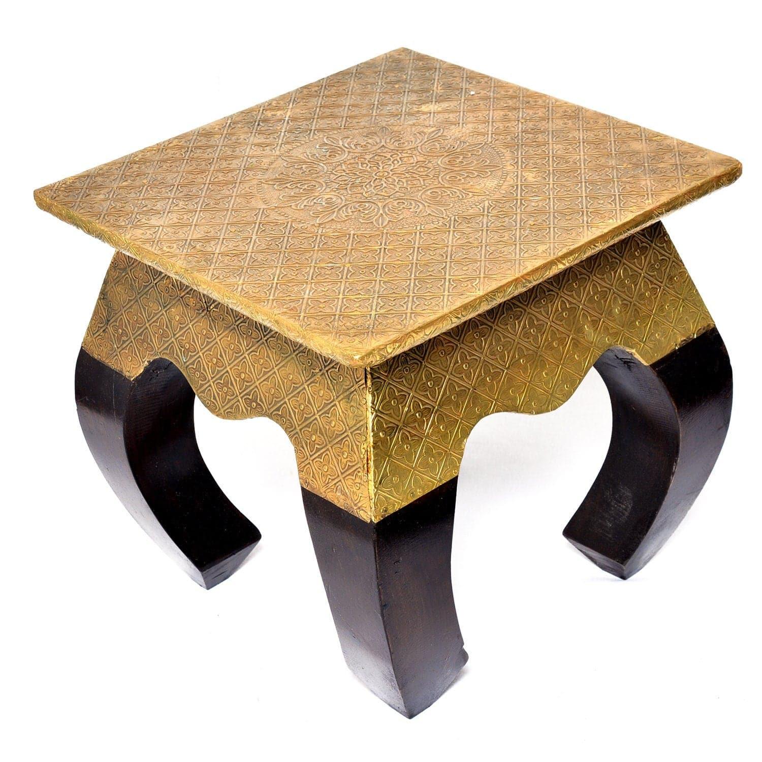 Jaipur Black Wooden and Brass Stool