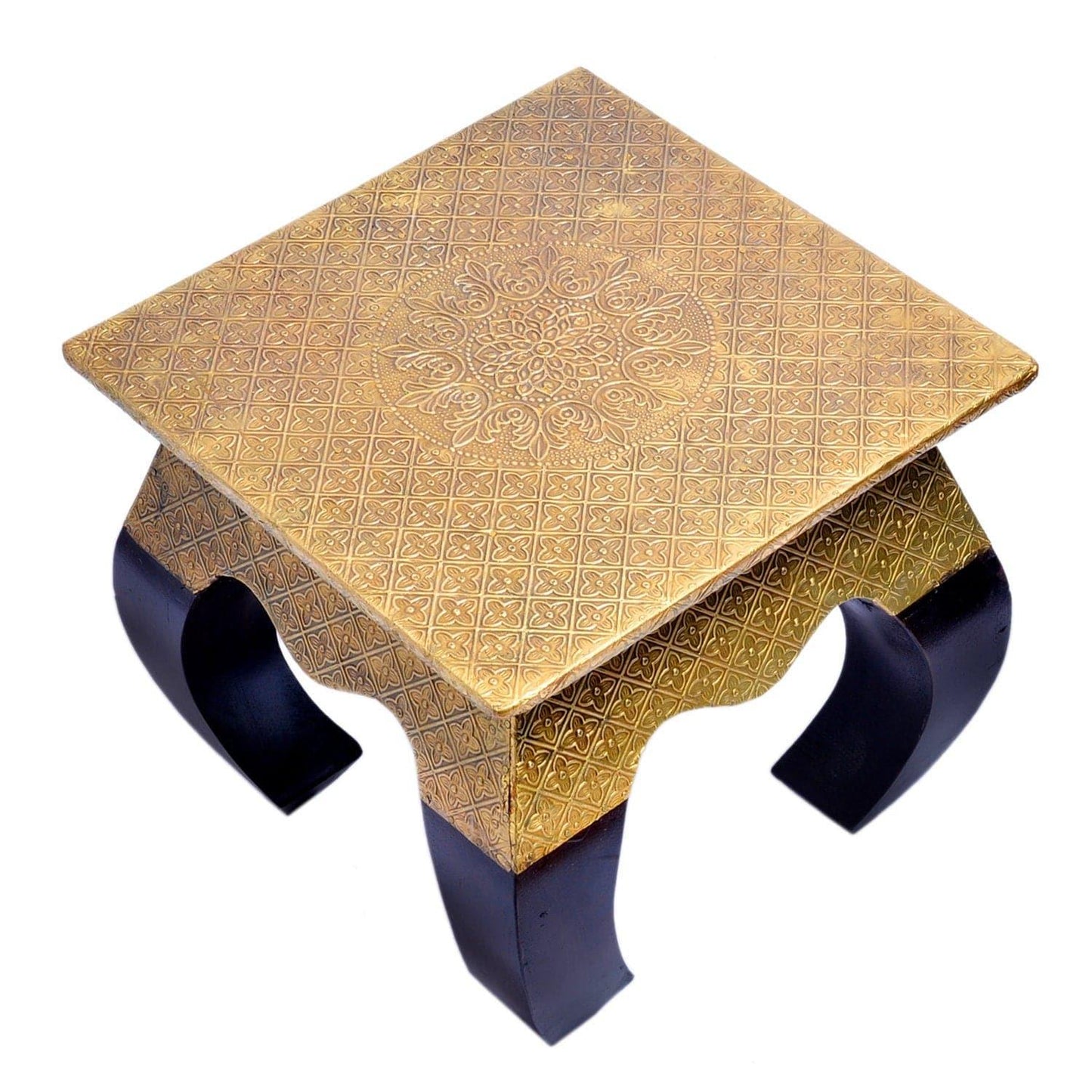 Jaipur Black Wooden and Brass Stool - MAIA HOMES
