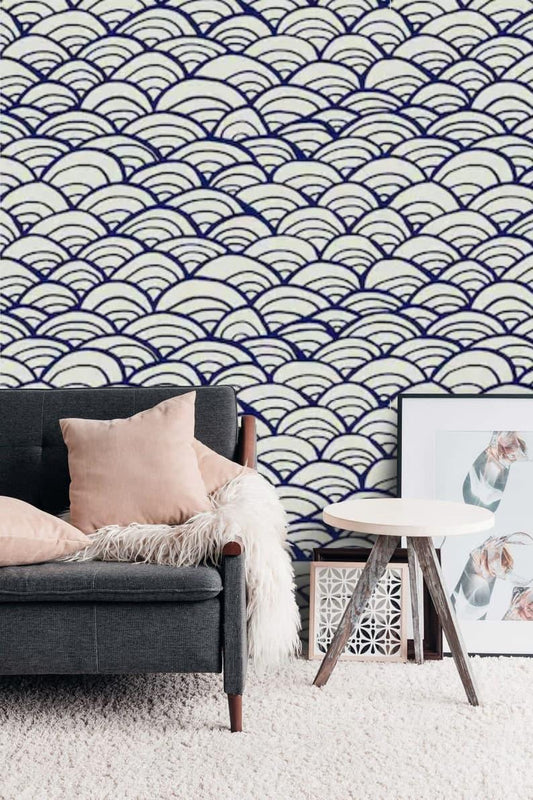 Japanese Fish Scale Waves Wallpaper - MAIA HOMES