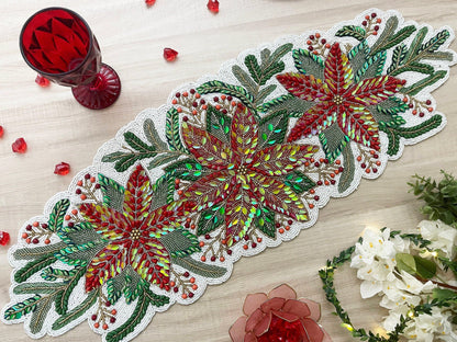 Jingle Leaves Beaded Table Runner 1 Runner + 6 Placemat