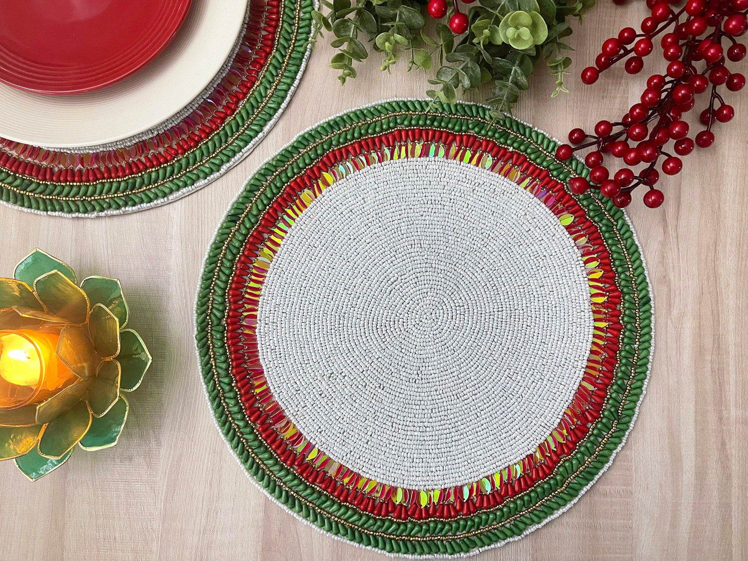 Jingle Leaves Beaded Table Runner