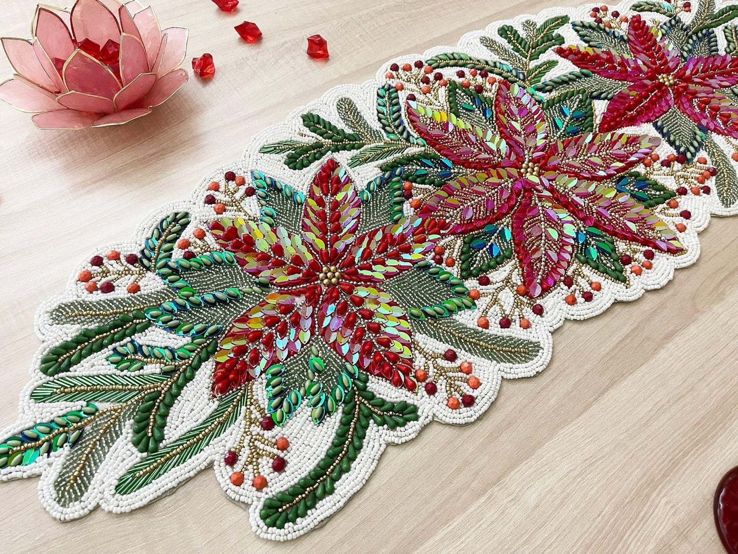 Jingle Leaves Beaded Table Runner