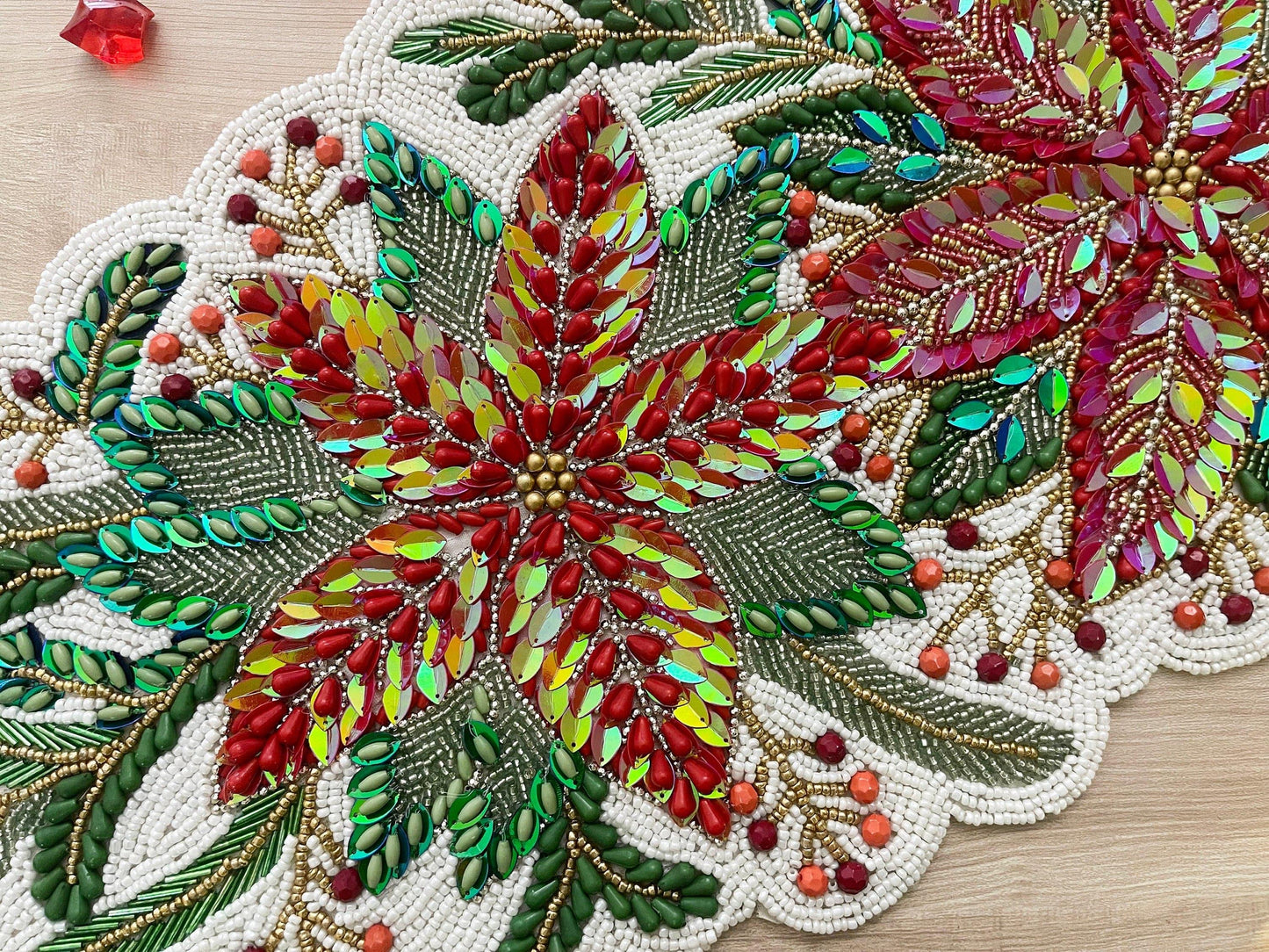 Jingle Leaves Beaded Table Runner