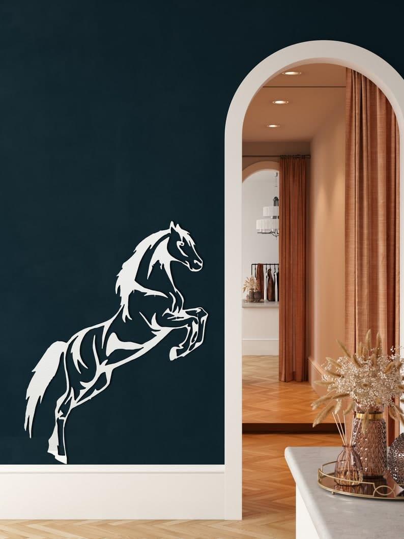 Jumping Horse Metal Wall Art White