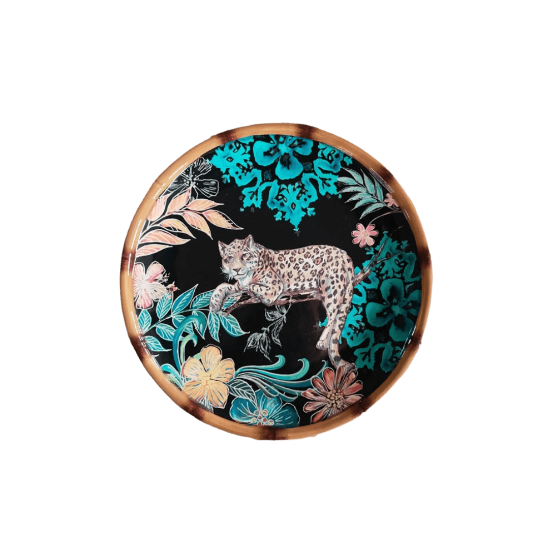 Jungle Leopard Floral Ceramic Plate 8.6"