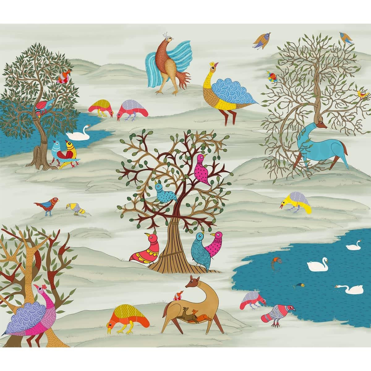 Kalpvriksha, Indian Gond Art Garden Wallpaper
