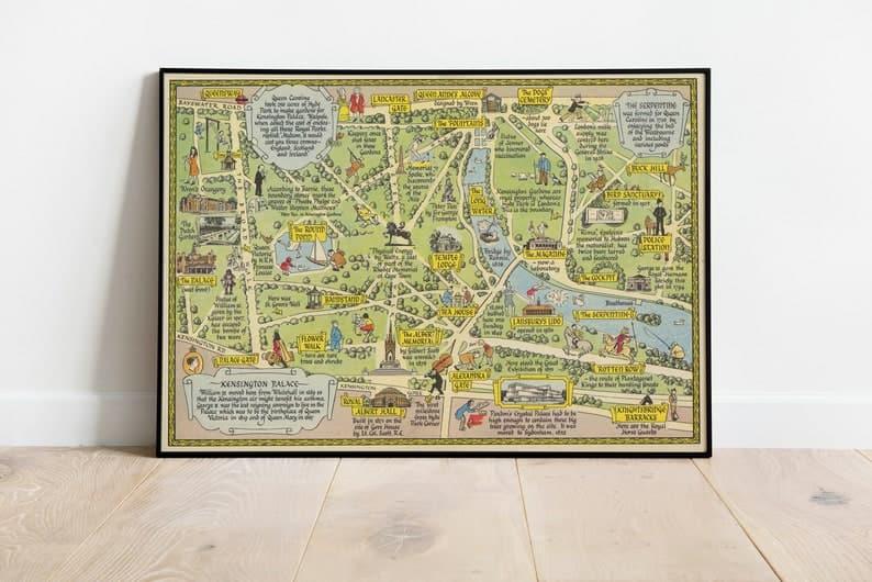 Kensington Gardens Map Print| Fine Art Prints