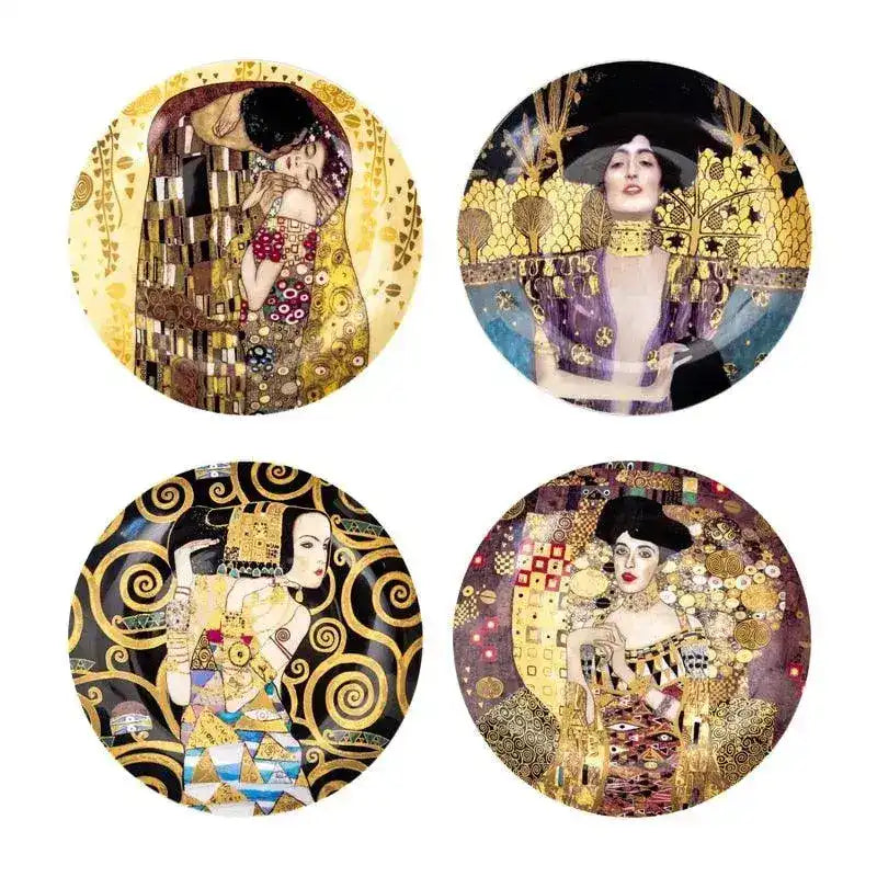 Klimt Kiss Oil Painting Decorative Wall Hanging Plate Set of 4