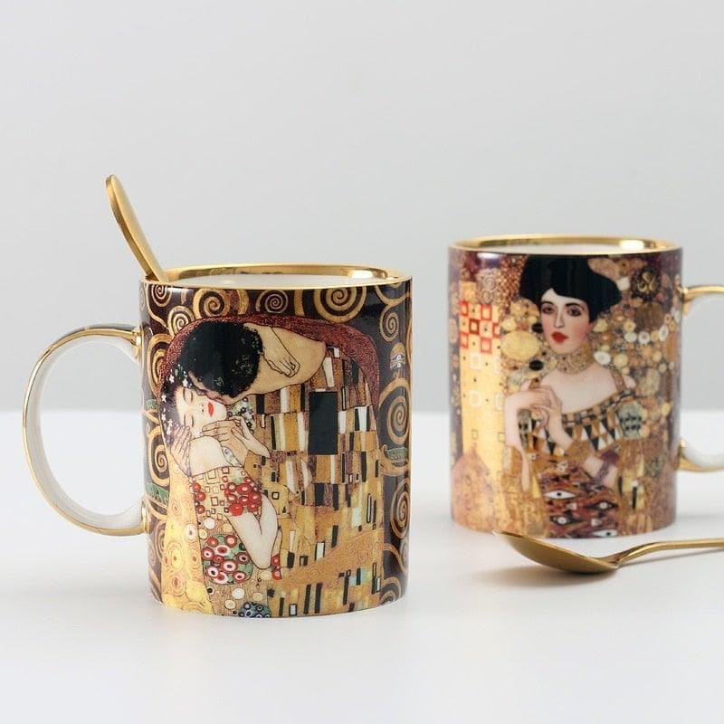 Klimt Kiss Porcelain Coffee Mug With Spoon - MAIA HOMES
