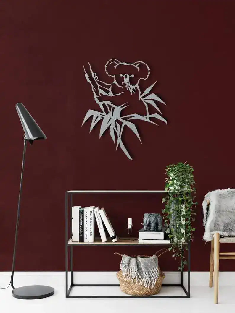 Koala Bear Metal Wall Hanging Decor Silver