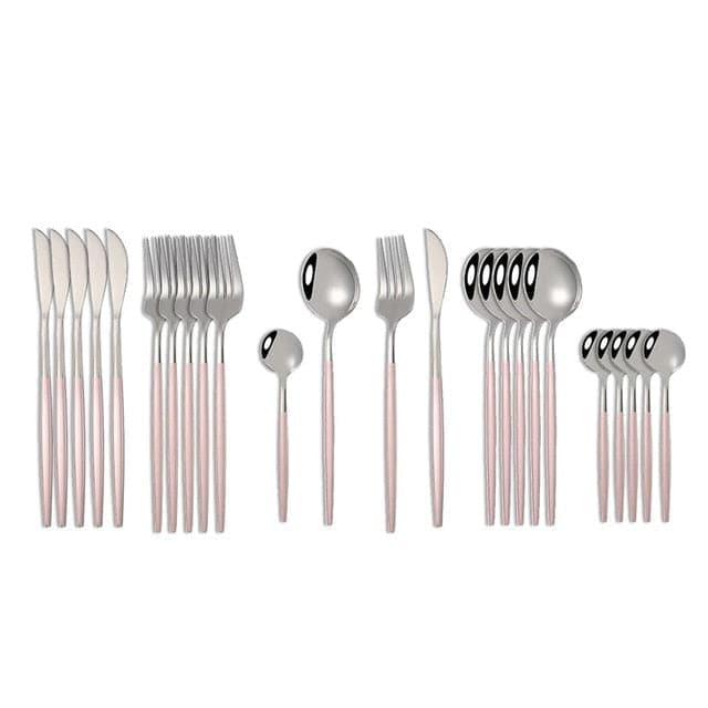 Kyoto 24-piece Cutlery Set in Polished Steel with Enamel Handle Steel Pink Enamel