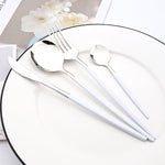 Kyoto 24-piece Cutlery Set in Polished Steel with Enamel Handle Steel White Enamel