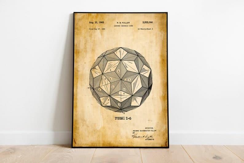Laminar Geodesic Dome Patent Print| Framed Art Print - MAIA HOMES