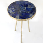 Lapis Lazuli Round Coffee Side Table 16 inches Rose Gold Edge & Legs