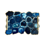 Large Blue Agate Serving Tray With Brass Handles