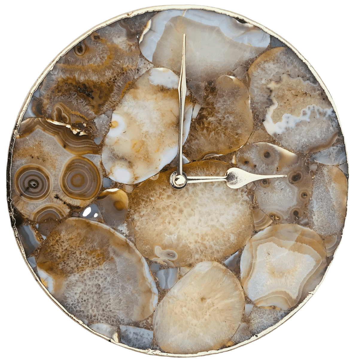 Large Brown Agate Round Wall Clock Rose Gold