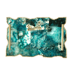 Large Composite Green Agate Serving Tray With Modern Brass Handles