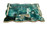 Large Composite Green Agate Serving Tray With Modern Brass Handles