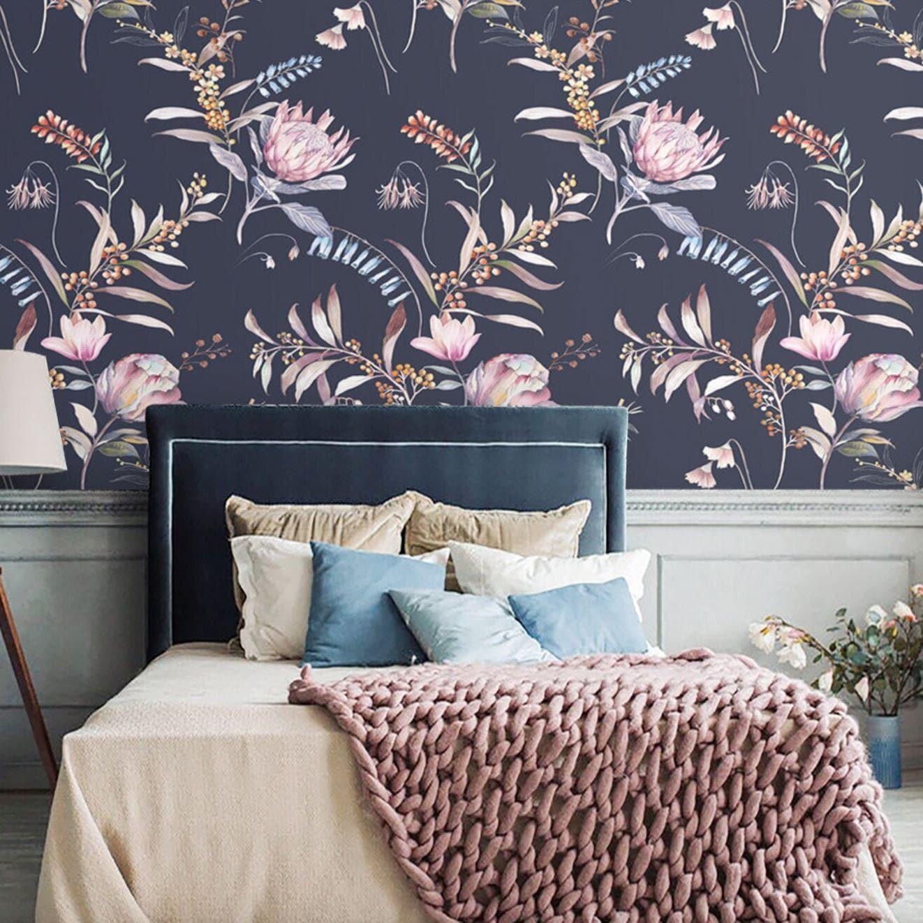 Large Floral in the Dark Wallpaper - MAIA HOMES