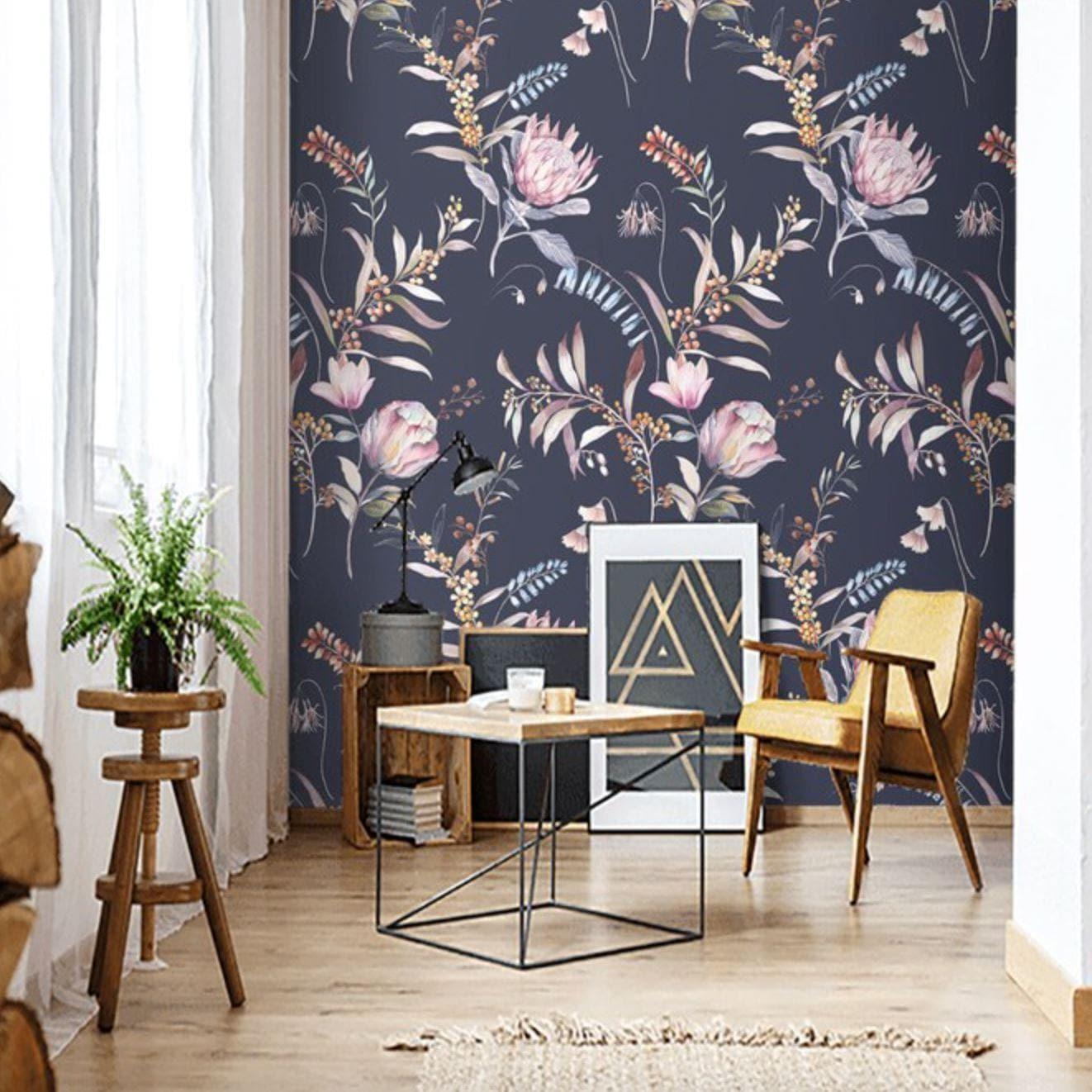 Large Floral in the Dark Wallpaper - MAIA HOMES