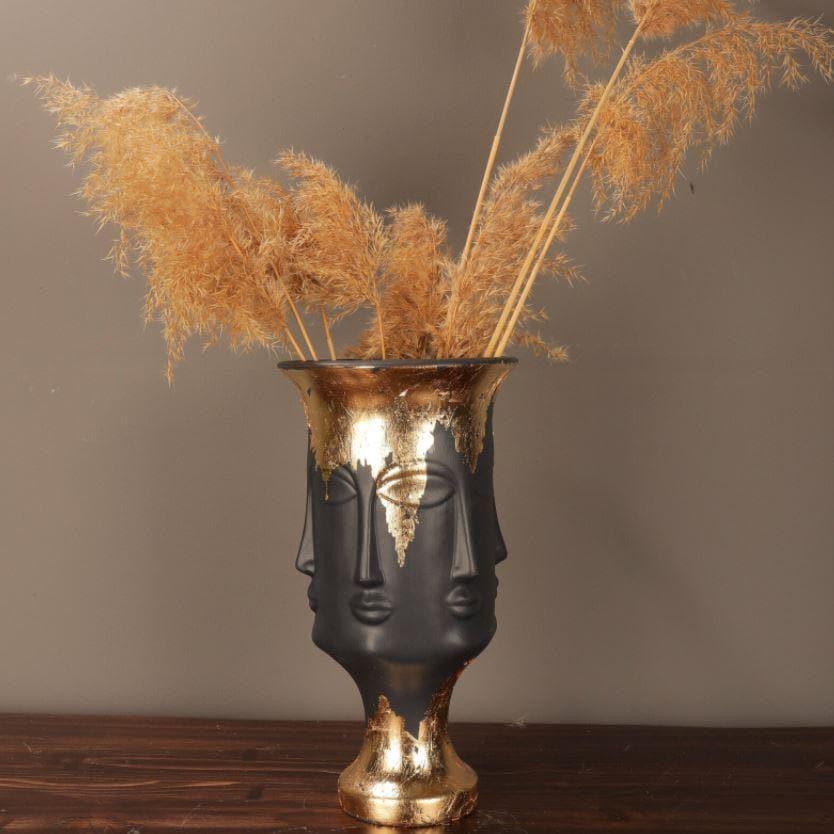 Large Gold Gilded Bronze Multi Face Vase