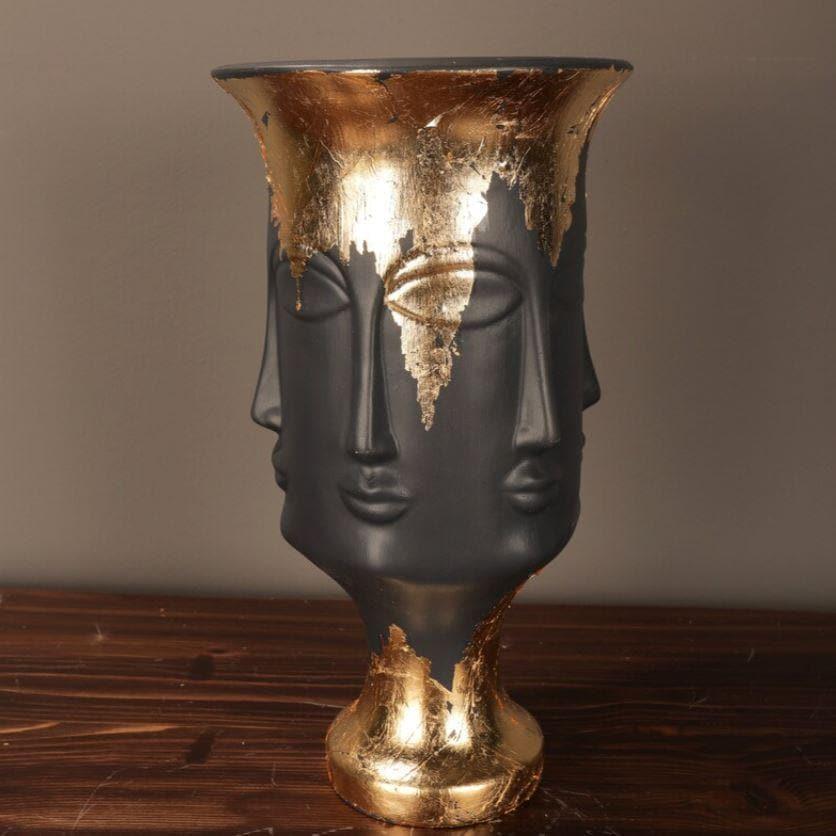 Large Gold Gilded Bronze Multi Face Vase