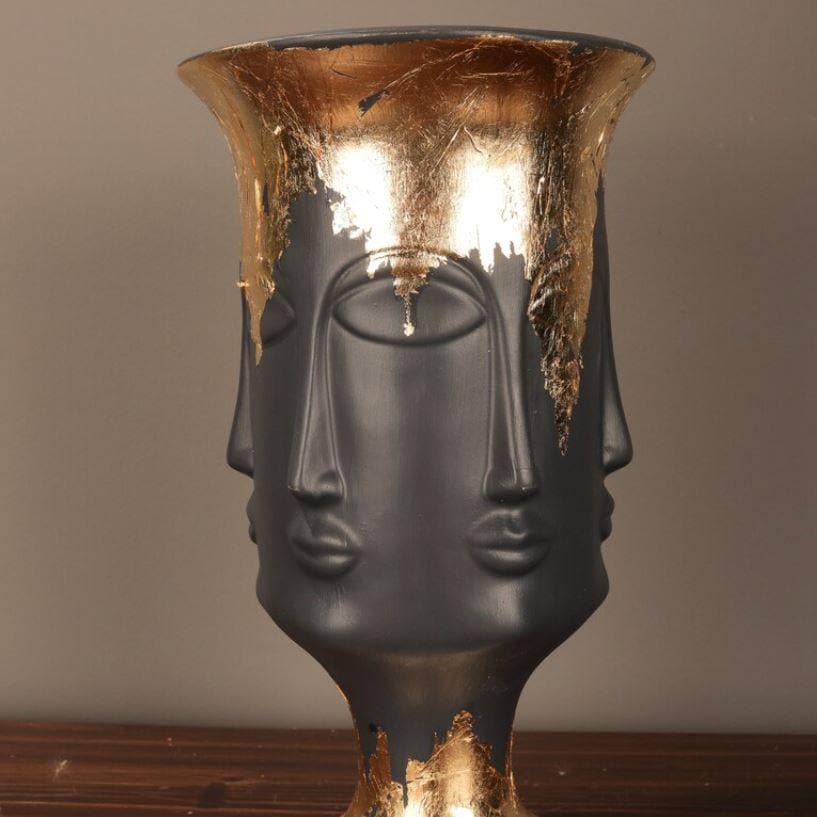 Large Gold Gilded Bronze Multi Face Vase