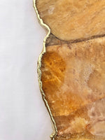 Large Golden Brown Agate Serving Tray With Brass Handles