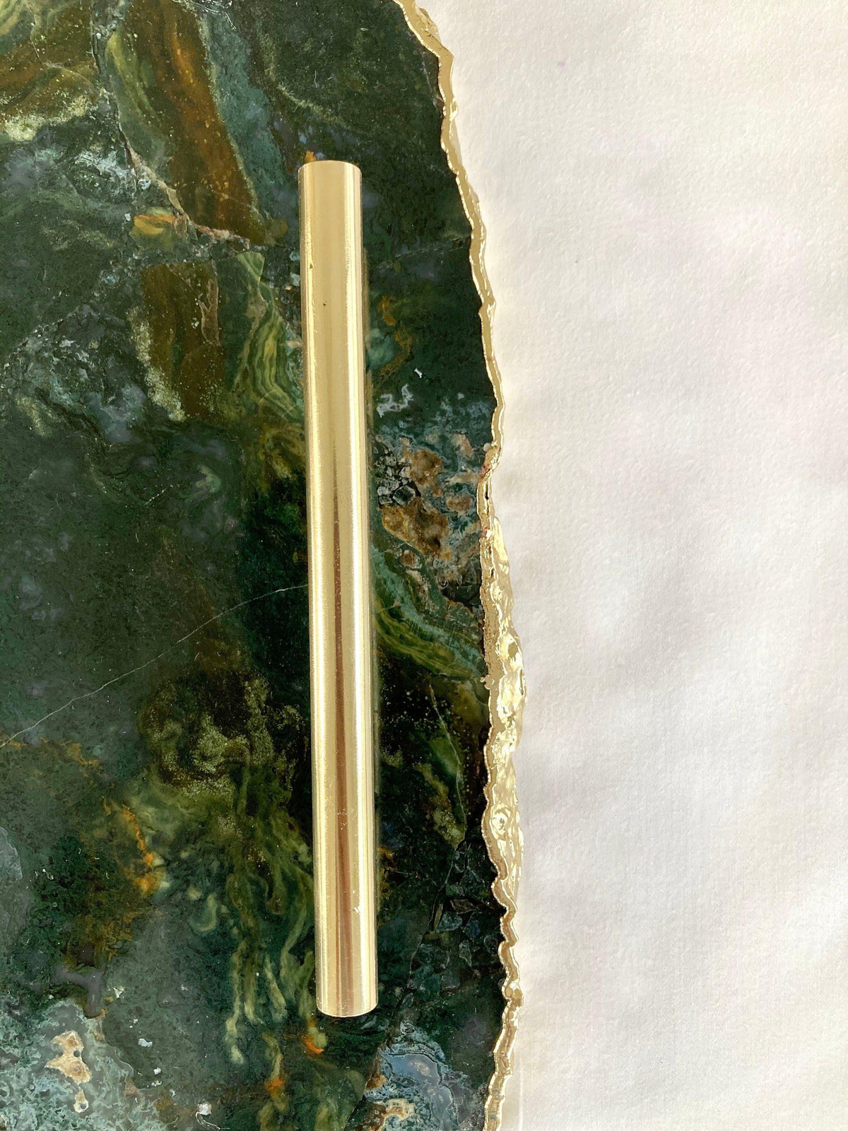 Large Green Agate Serving Tray With Brass Handles