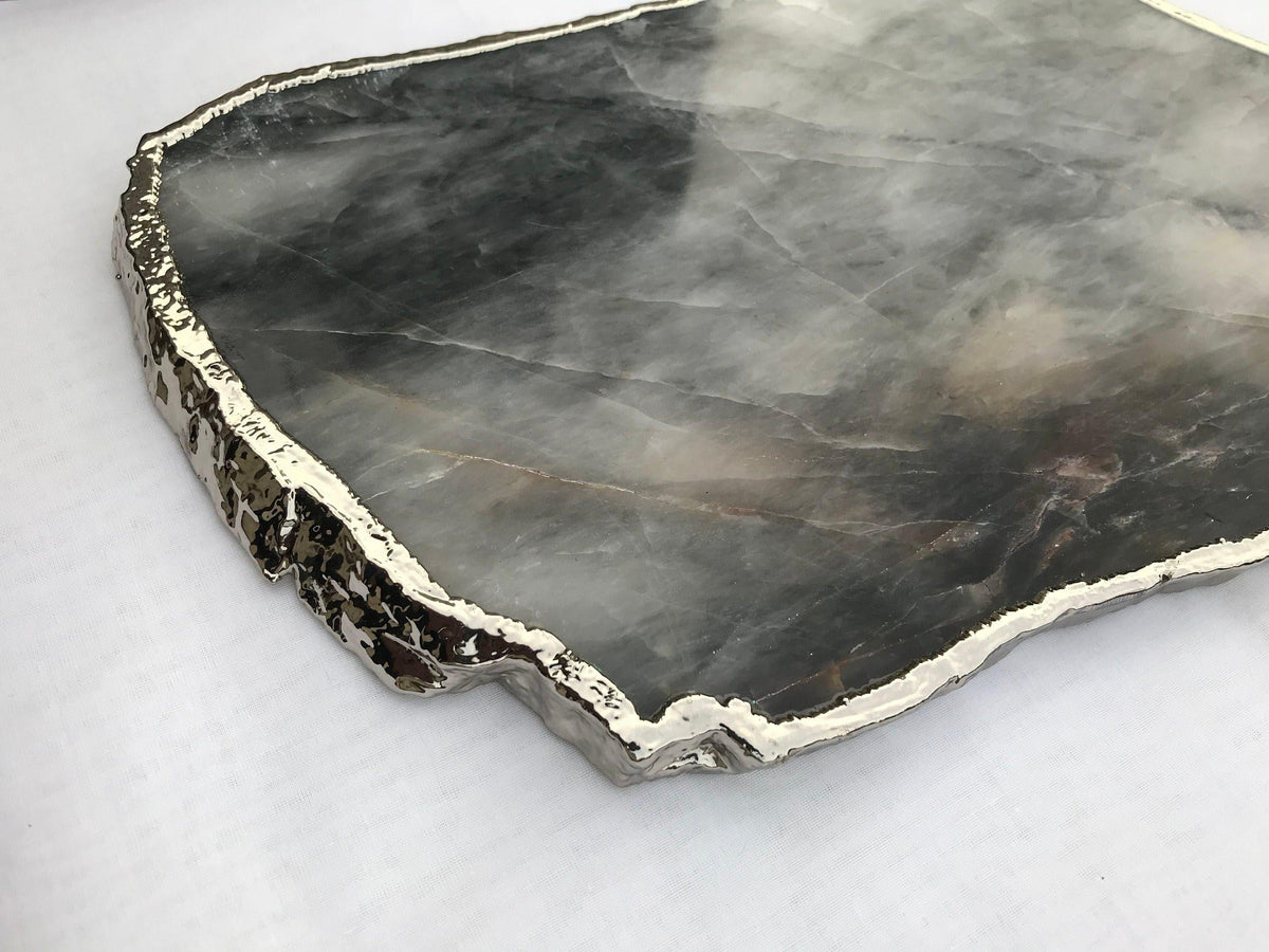 Large Grey Agate Quartz Cheese PlatterTray