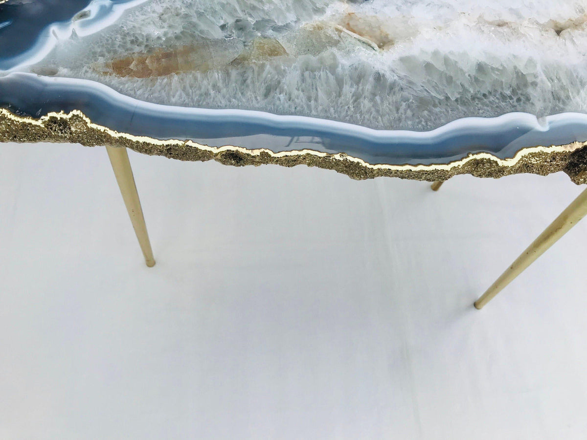 Large Grey Agate Quartz Organic Edge Side Table