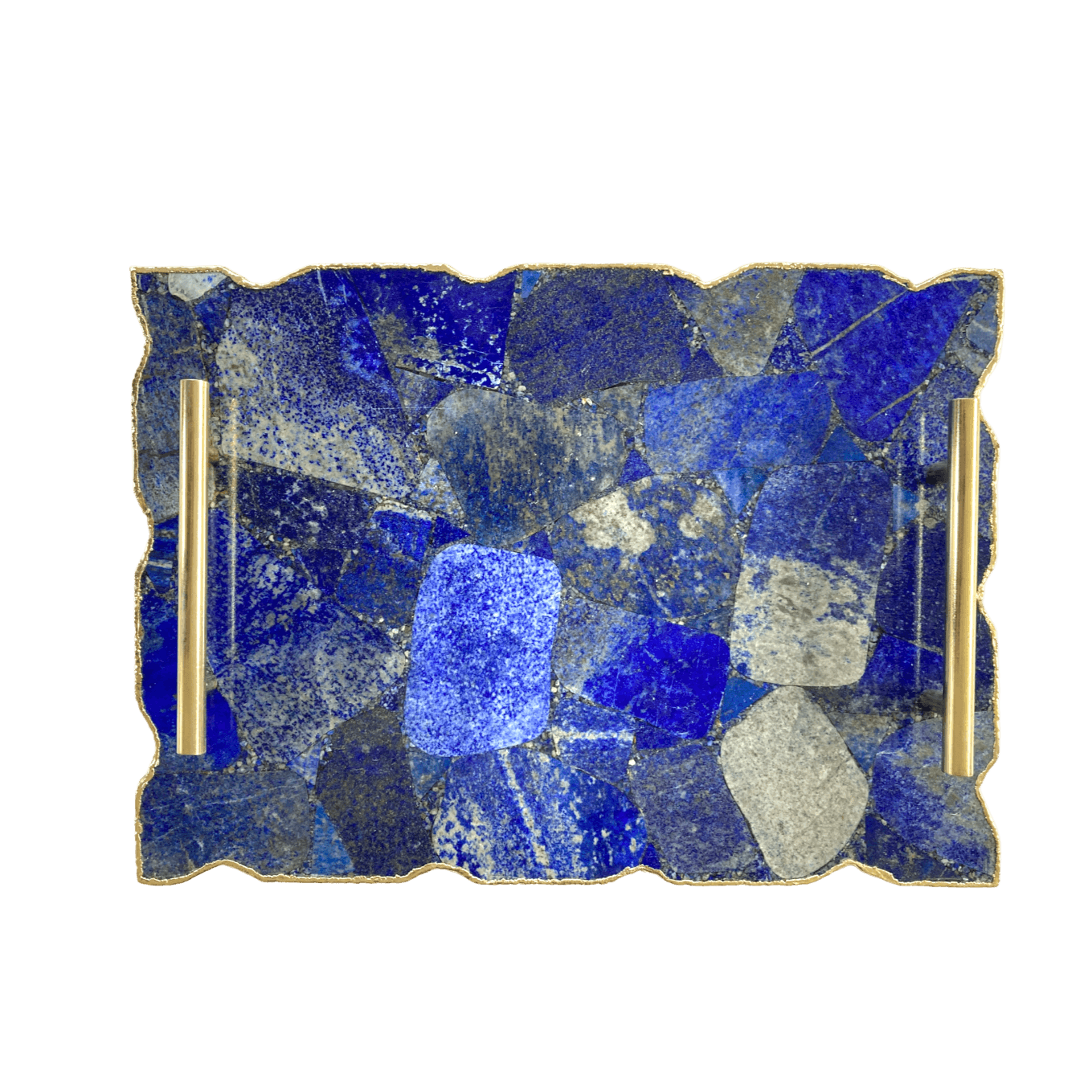 Large Lapis Lazuli Serving Tray With Plain Modern Brass Handles