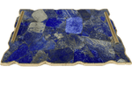 Large Lapis Lazuli Serving Tray With Plain Modern Brass Handles