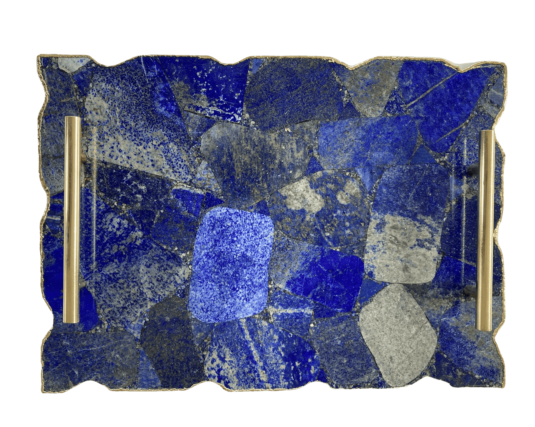 Large Lapis Lazuli Serving Tray With Plain Modern Brass Handles Rose Gold